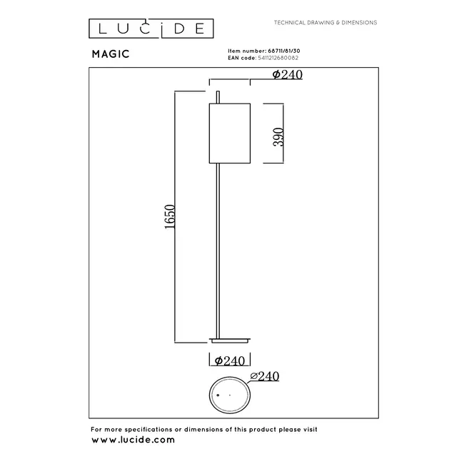 MAGIC - Vloerlamp - Ø 24 cm - 1xE27 - Zwart - 68711/81/30