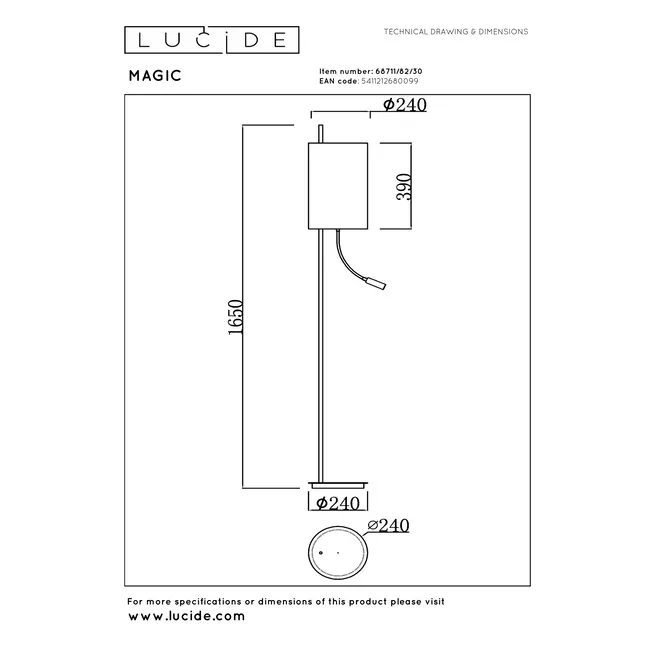 MAGIC - Floor lamp - Ø 24 cm - 1xE27 - Black - 68711/82/30