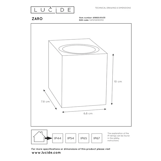 ZARO - Spot mural / Applique murale Intérieur/Extérieur - 1xGU10 - IP44 - Blanc - 69800/01/31
