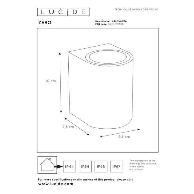 ZARO - Spot mural / Applique murale Intérieur/Extérieur - 1xGU10 - IP44 - Noir - 69801/01/30