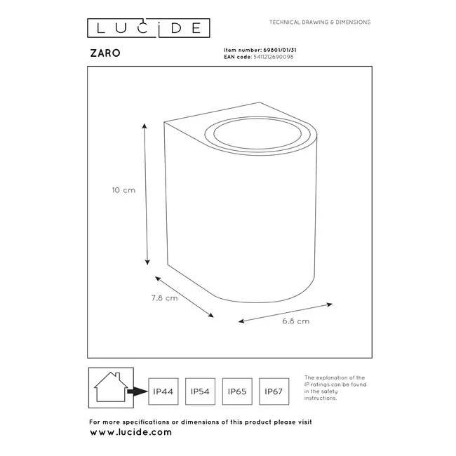 ZARO - Wall spot / Wall lamp Indoor/Outdoor - 1xGU10 - IP44 - White - 69801/01/31