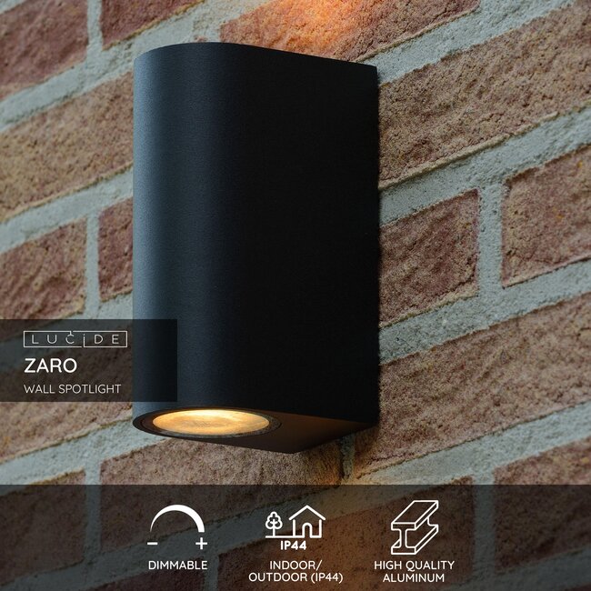 ZARO - Wandspot / Wandlamp Binnen/Buiten - 2xGU10 - IP44 - Zwart - 69801/02/30