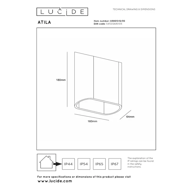 ATILA - Wandlamp Binnen/Buiten - LED Dimb. - 2x5W 2700K - IP65 - Zwart - 69805/12/30