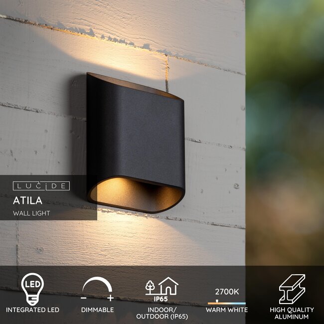 ATILA - Wandlamp Binnen/Buiten - LED Dimb. - 2x5W 2700K - IP65 - Zwart - 69805/12/30