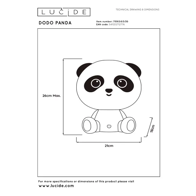 DODO PANDA - Table lamp Children's room - LED 3 StepDim - 1x3W 4000K - Black - 71593/03/30