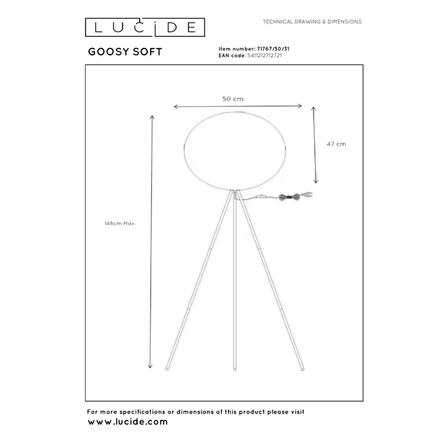 GOOSY SOFT - Vloerlamp - Ø 50 cm - 1xE27 - Wit - 71767/50/31