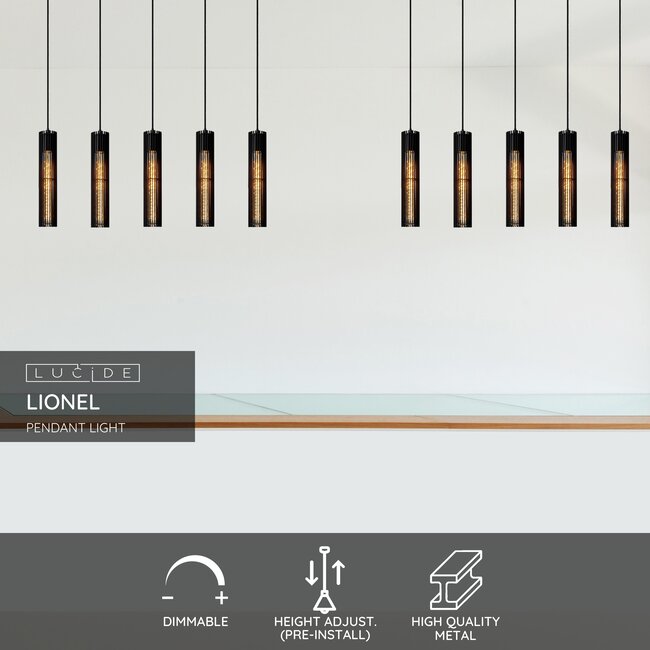 LIONEL - Hanglamp - 5xE27 - Zwart - 73406/05/30