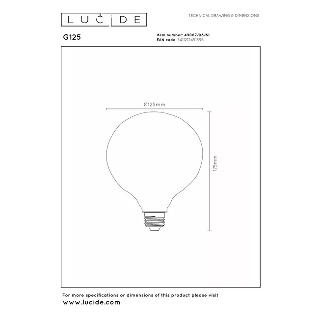 G125 - Filament lamp - Ø 12.5 cm - LED 3 StepDim - E27 - 1x8W 2700K - Opal - 49067/08/61
