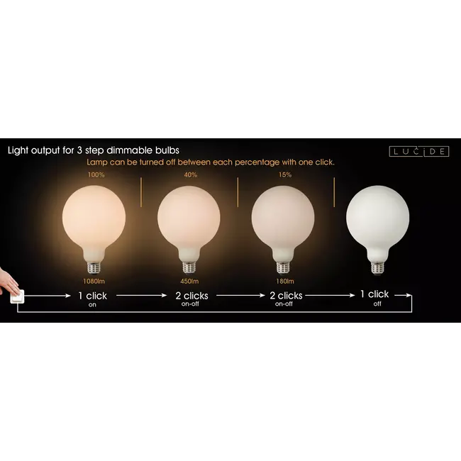 G125 - Filament lamp - Ø 12.5 cm - LED 3 StepDim - E27 - 1x8W 2700K - Opal - 49067/08/61