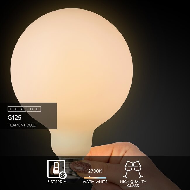 G125 - Filament lamp - Ø 12.5 cm - LED 3 StepDim - E27 - 1x8W 2700K - Opal - 49067/08/61