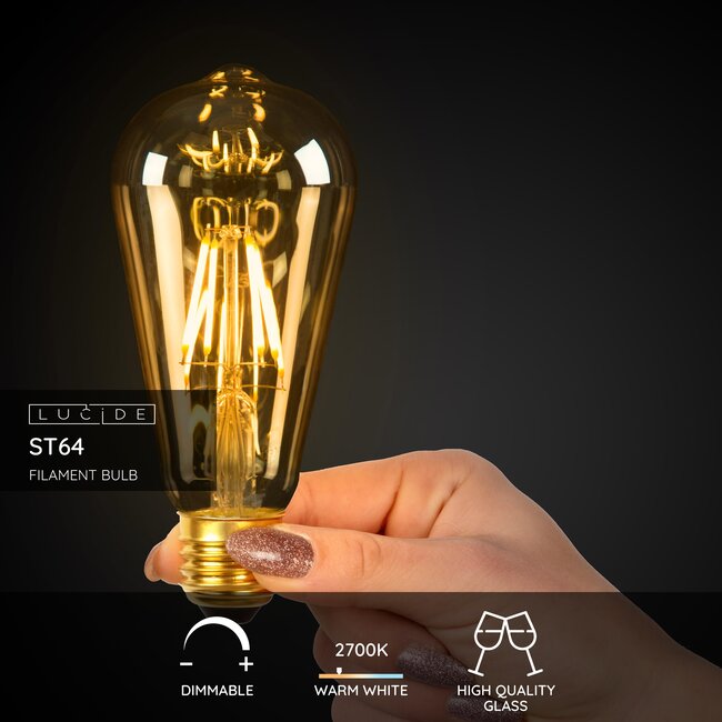 ST64 - Lampe à filament - Ø 6,4 cm - LED Dim. - E27 - 1x5W 2700K - Ambre - 49068/05/62