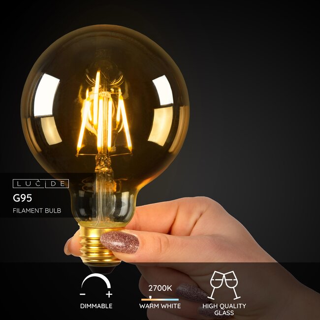 G95 - Lampe à filament - Ø 9,5 cm - LED Dim. - E27 - 1x5W 2700K - Ambre - 49069/05/62