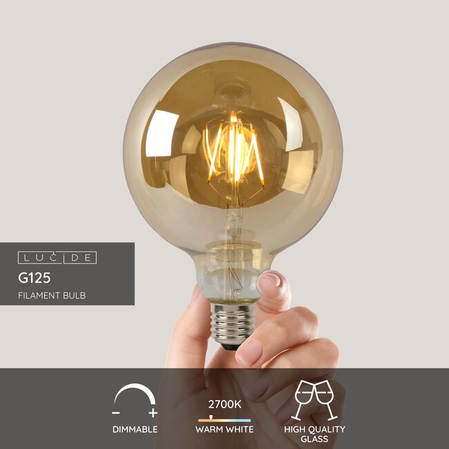G125 - Lampe à filament - Ø 12,5 cm - LED Dimmable. - E27 - 1x8W 2700K - Ambre - 49070/08/62