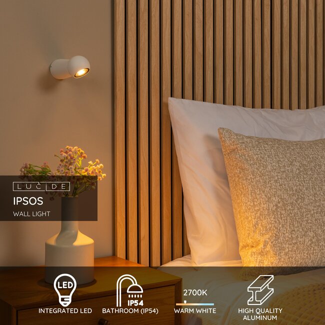 IPSOS - Wall lamp Bathroom - LED - 1x6W 2700K - IP54 - White - 33200/05/31