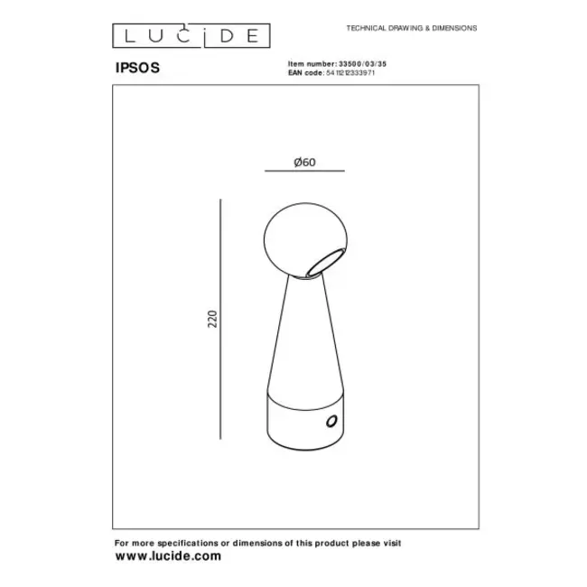 IPSOS - Lampe de table rechargeable - Batterie - LED Dim to warm - 1x3W 3000K/3200K - Bleu - 33500/03/35