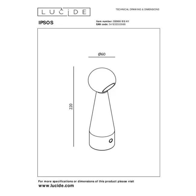 IPSOS - Oplaadbare Tafellamp - Accu/Batterij - LED Dim to warm - 1x3W 3000K/3200K - Taupe - 33500/03/41