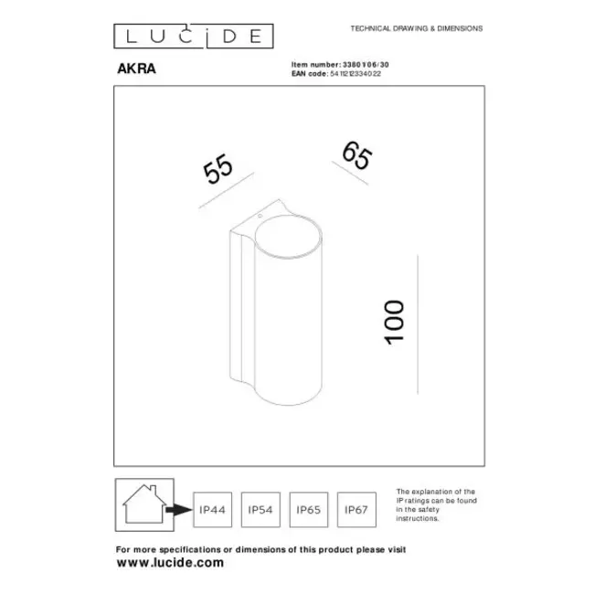 AKRA - Applique Intérieur/Extérieur - LED - 1x6W 2700K - IP54 - Noir - 33801/06/30