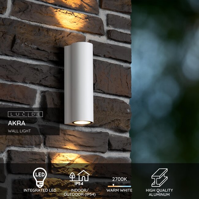 AKRA - Wall lamp Indoor/Outdoor - LED - 2x6.5W 2700K - IP54 - White - 33801/11/31
