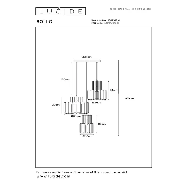 ROLLO - Suspension - 3xE27 - Taupe - 45491/13/41