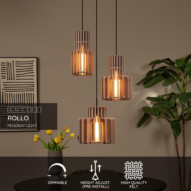 ROLLO - Pendant lamp - 3xE27 - Taupe - 45491/13/41