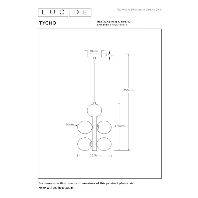 TYCHO - Suspension - Ø 25,5 cm - 6xG9 - Or mat / Laiton - 45474/06/02