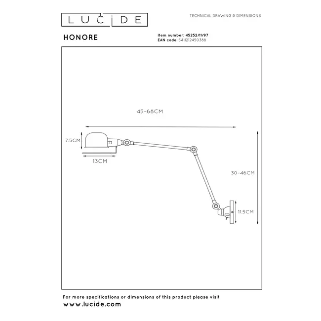 HONORE - Wandlamp - 1xE14 - Roest bruin - 45252/11/97