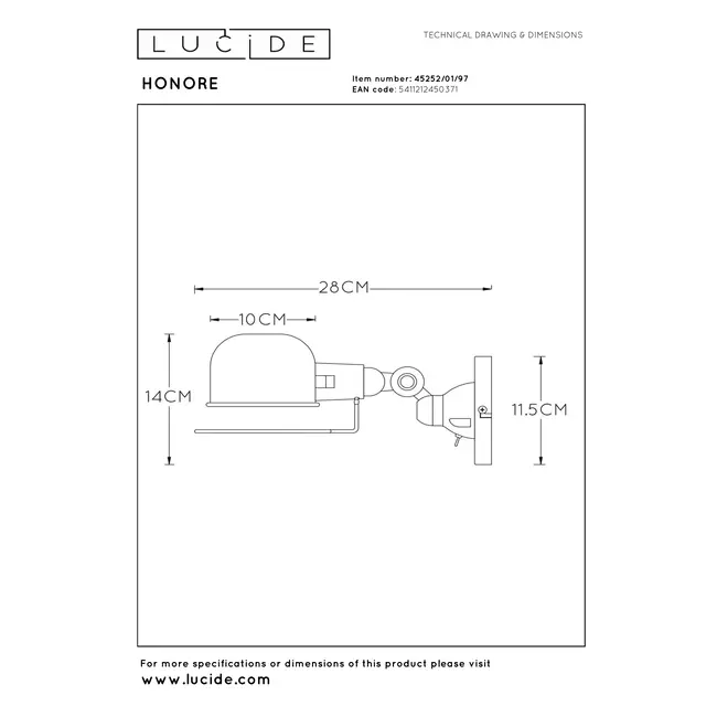 HONORE - Wandlamp - 1xE14 - Roest bruin - 45252/01/97