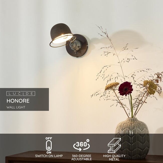 HONORE - Applique - 1xE14 - Brun rouille - 45252/01/97