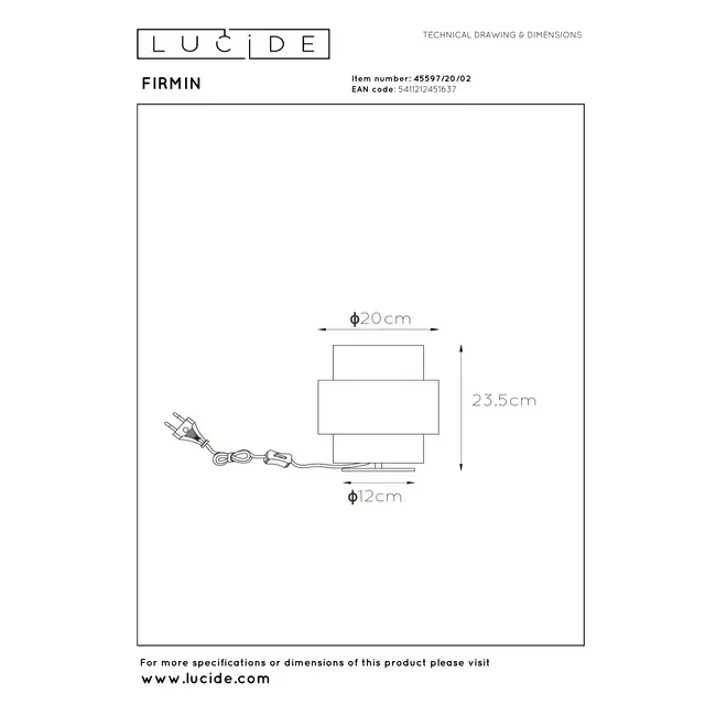 FIRMIN - Lampe de table - Ø 20 cm - 1xE27 - Or mat / Laiton - 45597/20/02