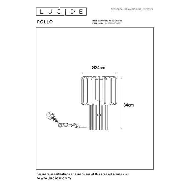 ROLLO - Table lamp - 1xE27 - Terracotta - 45591/01/55
