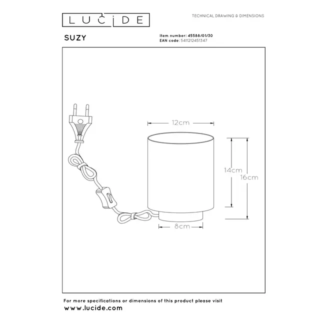 SUZY - Lampe de table - Ø 12 cm - 1xE14 - Noir - 45588/01/30
