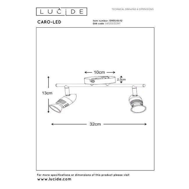 CARO-LED - Spot de plafond - LED - GU10 - 2x5W 2700K - Chrome mat - 13955/10/12