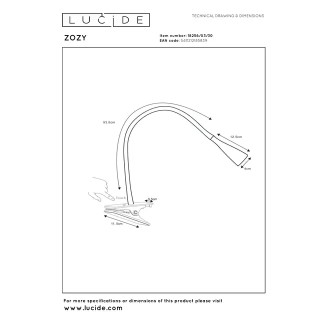 ZOZY - Clamp lamp - LED 3 StepDim - 1x4W 3000K - Black - 18256/03/30