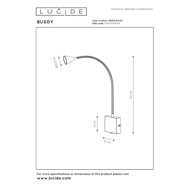 BUDDY - Lampe de chevet / Applique - LED - 1x4W 4000K - Blanc - 18293/03/31