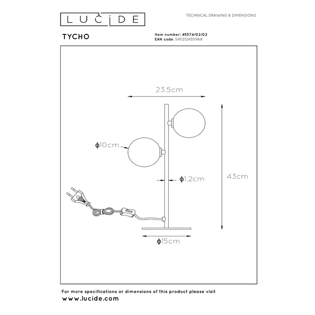 TYCHO - Lampe de table - 2xG9 - Or Mat / Laiton - 45574/02/02