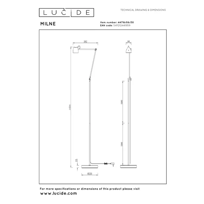 MILNE - Floor lamp - LED Dimb. - 1x8W 2700K - Black - 44716/06/30