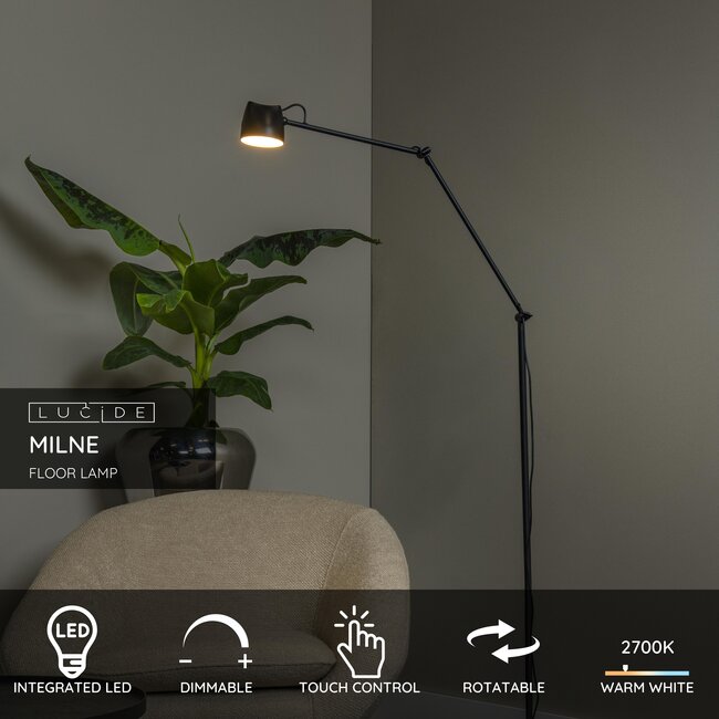 MILNE - Floor lamp - LED Dimb. - 1x8W 2700K - Black - 44716/06/30