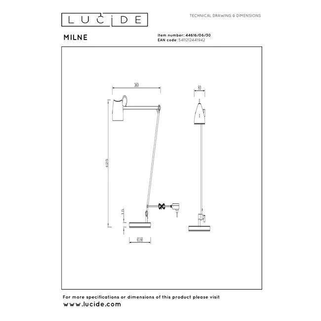 MILNE - Reading lamp - LED Dimmable - 1x8W 2700K - Black - 44616/06/30
