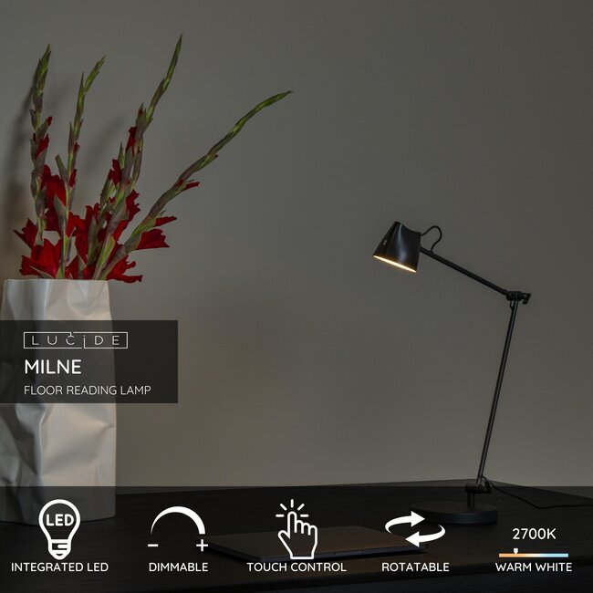 MILNE - Leeslamp - LED Dimb. - 1x8W 2700K - Zwart - 44616/06/30