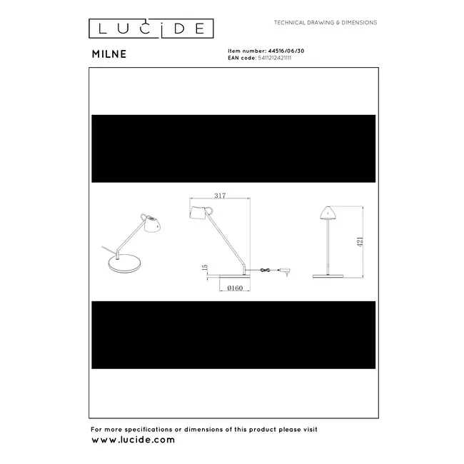 MILNE - Desk lamp - LED Dimb. - 1x8W 2700K - Black - 44516/06/30
