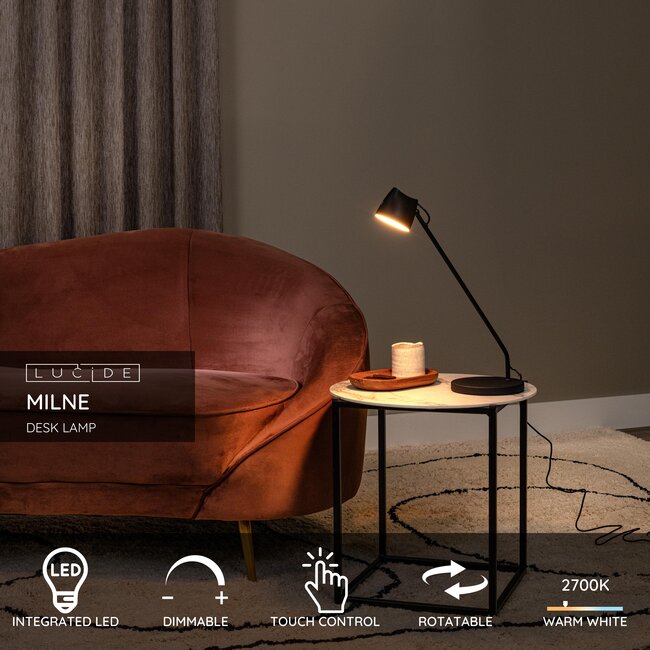 MILNE - Lampe de bureau - LED à intensité variable. - 1x8W 2700K - Noir - 44516/06/30