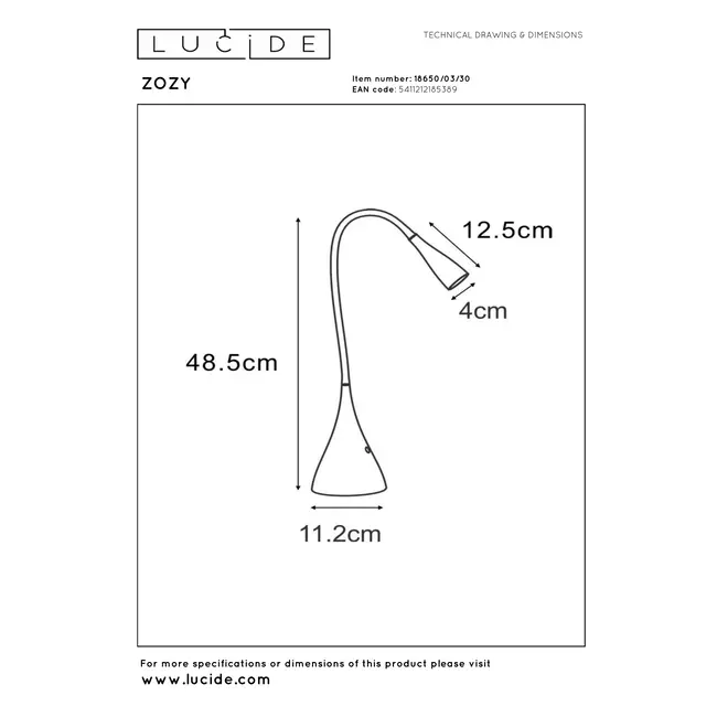 ZOZY - Desk lamp - LED Dimb. - 1x4W 3000K - Black - 18650/03/30