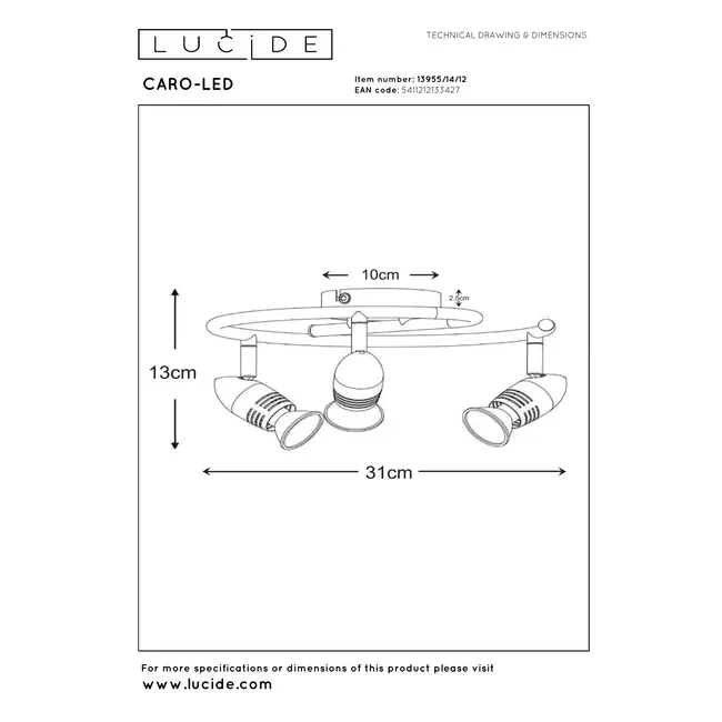 CARO-LED - Plafondspot - Ø 31 cm - LED - GU10 - 3x5W 2700K - Mat chroom - 13955/14/12