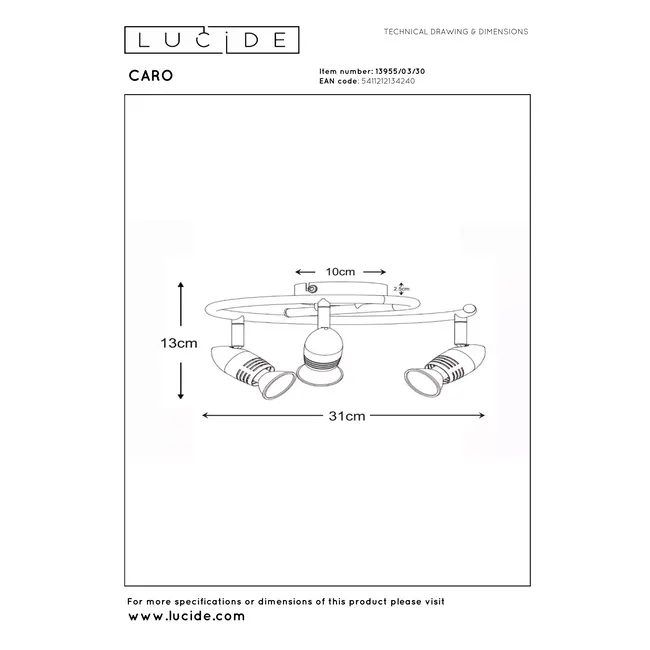 CARO - Plafondspot - Ø 31 cm - 3xGU10 - Zwart - 13955/03/30