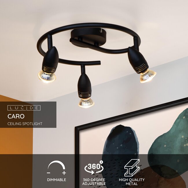 CARO - Plafondspot - Ø 31 cm - 3xGU10 - Zwart - 13955/03/30
