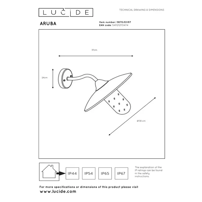 ARUBA - Applique Intérieur/Extérieur - Ø 30 cm - 1xE27 - IP44 - Brun rouille - 11870/01/97