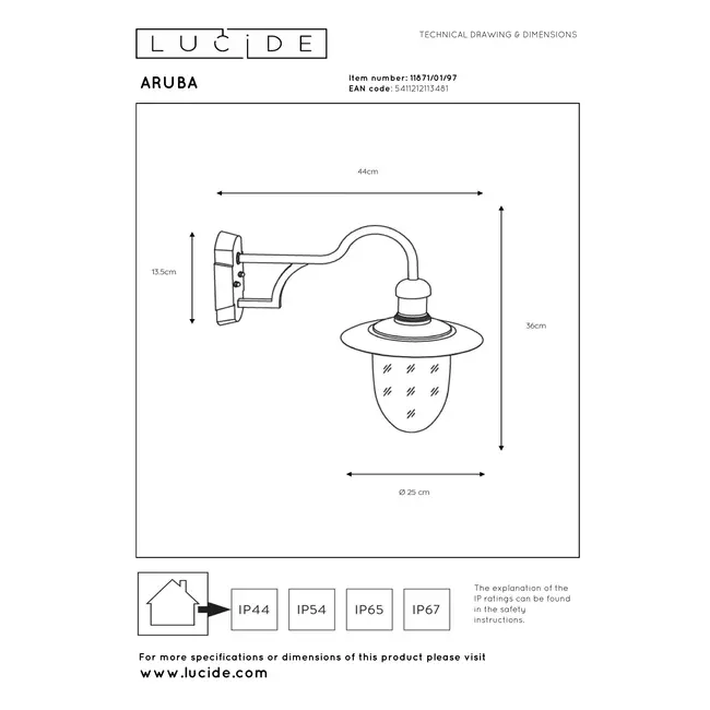 ARUBA - Wandlamp Binnen/Buiten - Ø 25 cm - 1xE27 - IP44 - Roest bruin - 11871/01/97