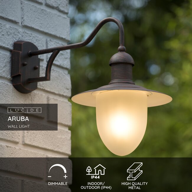 ARUBA - Wandlamp Binnen/Buiten - Ø 25 cm - 1xE27 - IP44 - Roest bruin - 11871/01/97