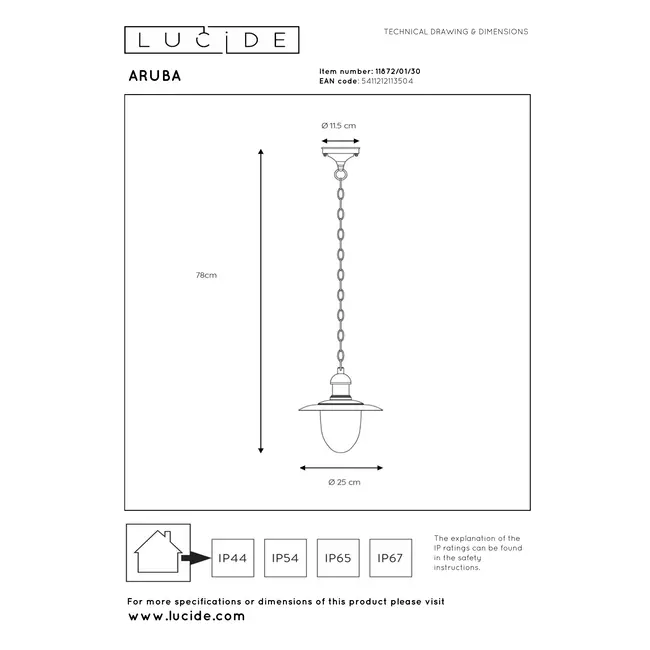 ARUBA - Suspension Intérieur/Extérieur - Ø 25 cm - 1xE27 - IP44 - Noir - 11872/01/30