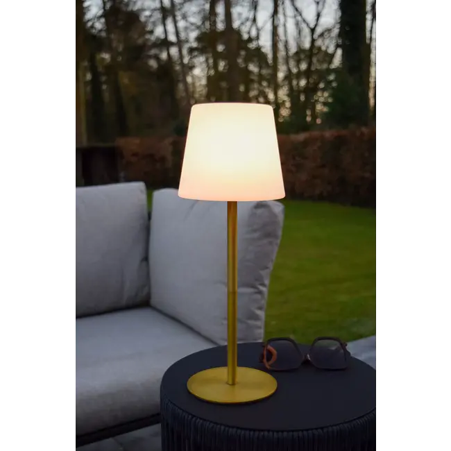 TYON - Lampe de table rechargeable Intérieur/Extérieur - Batterie - Ø 15 cm - LED Dimb. - 1x2W 2700K - IP65 - Or mat / Laiton - 13816/02/02